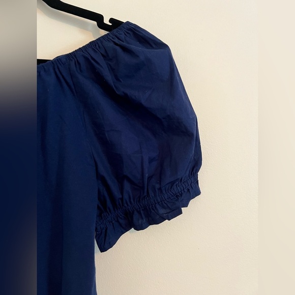 J.Crew Womens Navy Blue Off-Shoulder Top $59.50 Casual Tie Bow Back Cinched Chic - Picture 8 of 13